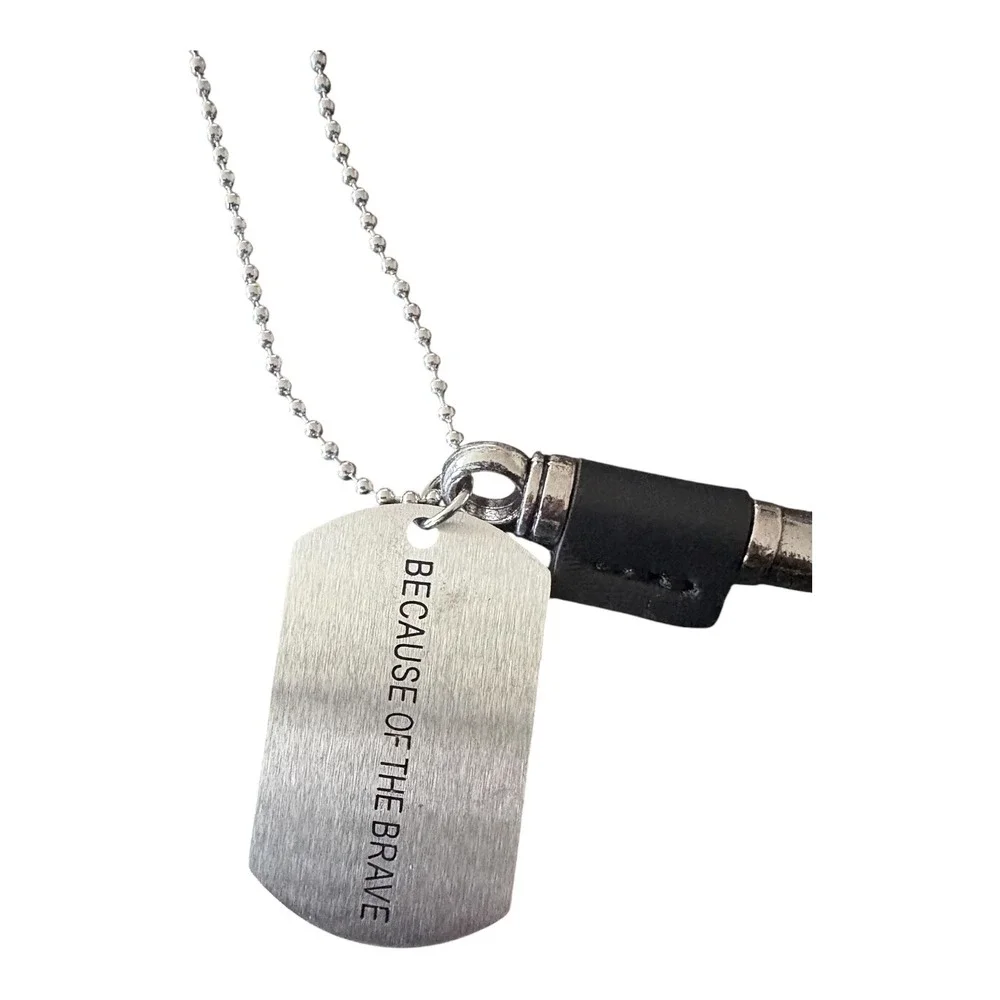Paparazzi Because of the Brave Silver Dog Tag Bullet Necklace Mens Urban Jewelry